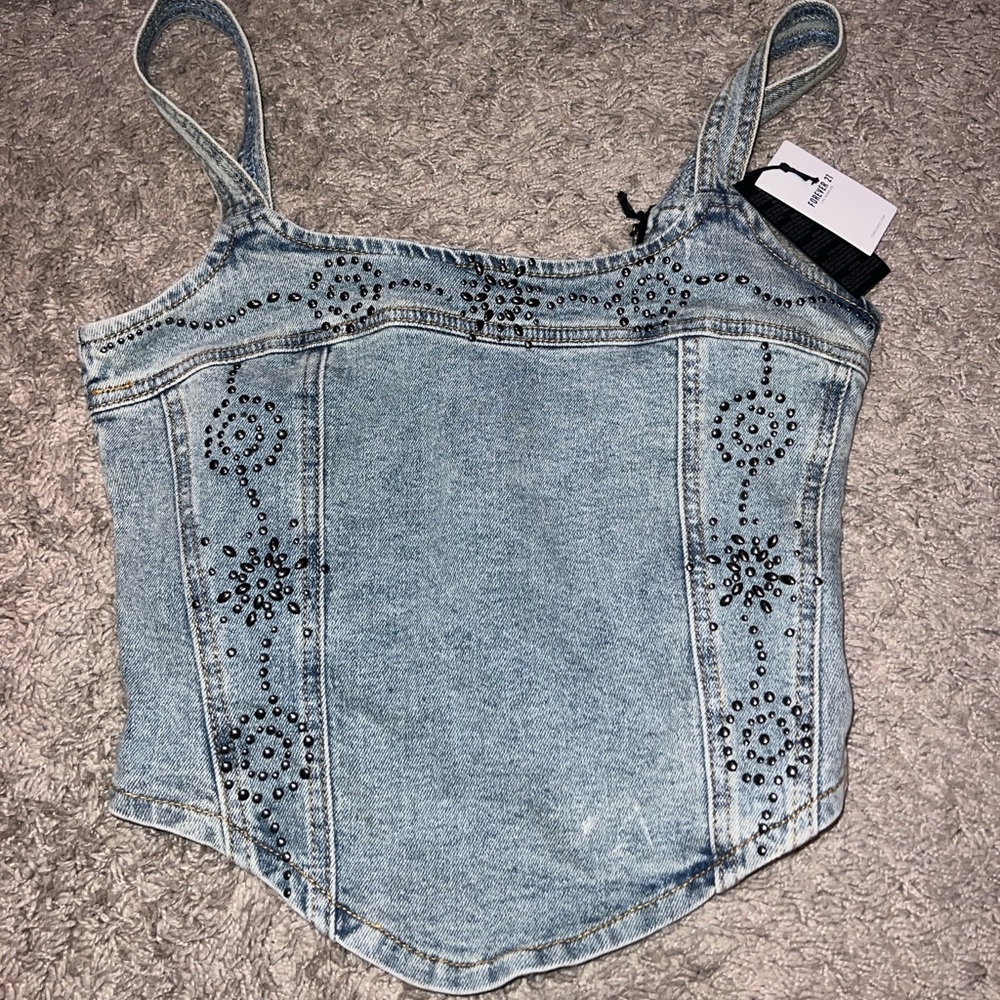 Forever 21 Light Blue Studded Denim Cami